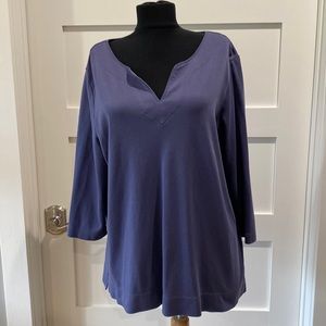 L.L. Bean pima cotton tunic, three-quarter sleeve split neck